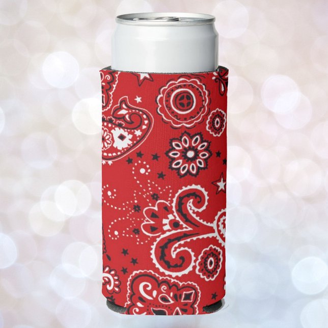 Enfriador De Latas Slim Añadir su nombre Impresión de Bandana Roja (Subido por el creador)