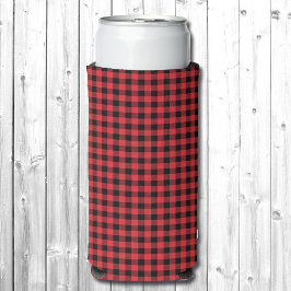 Enfriador De Latas Slim Añadir su nombre rojo negro de la placa de búfalo