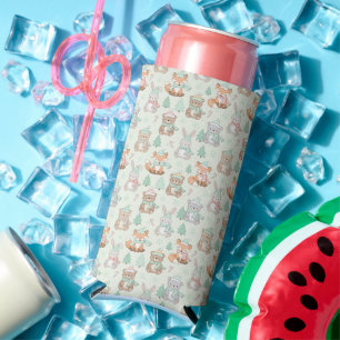 Enfriador De Latas Slim Animales Navideños Adorables Patrón Continuo
