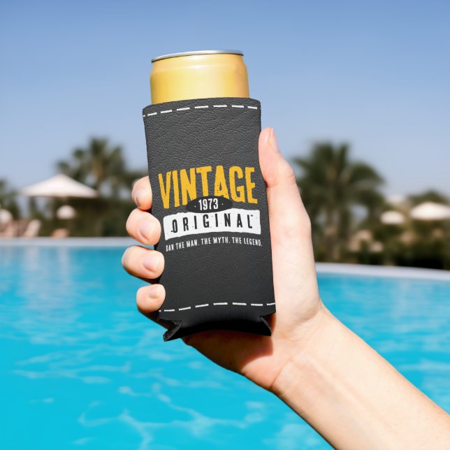 Enfriador De Latas Slim Año de nacimiento original de cuero negro (Piscina in situ)