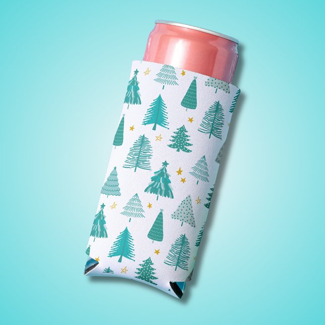 Enfriador De Latas Slim Árbol de Navidad de Woodland de Invierno (Modern Christmas Tree winter woodland forest wonderland holiday can cooler. Great for parties.)
