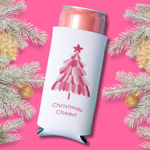 Enfriador De Latas Slim Árbol de navidad simple rosa