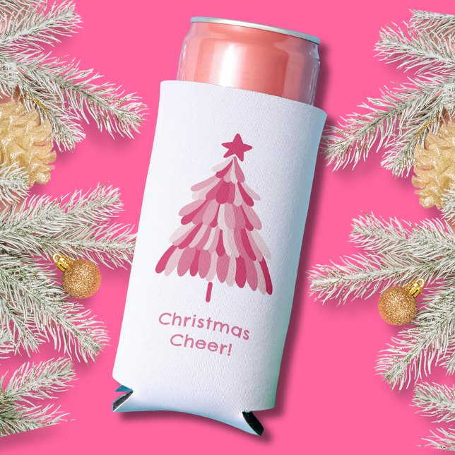 Enfriador De Latas Slim Árbol de navidad simple rosa (Add some Christmas Cheer to your Christmas beer with our fun Holiday Season Can Cooler range. )