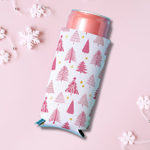 Enfriador De Latas Slim Árbol de vacaciones de Navidades rosados