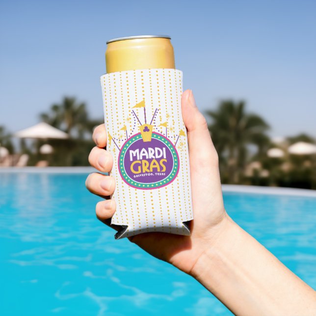 Enfriador De Latas Slim Arco de Mardi Gras con puntitos, Galveston, Texas (Piscina in situ)