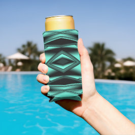 Enfriador De Latas Slim Arte abstracto moderno de color turquesa blanco ne