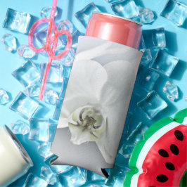 Enfriador De Latas Slim Arte Botánico de Orquídea Blanca Elegante