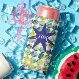 Enfriador De Latas Slim Arte de patrón circular con textura grunge azul am