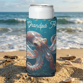 Enfriador De Latas Slim Arte de Pulpo de Vidrio Irisado | Personalizado