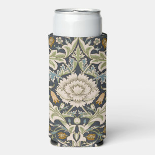Enfriador De Latas Slim Arte floral azul marino de William Morris Severn