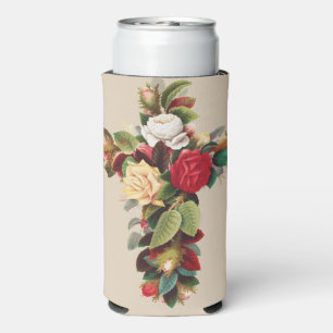 Enfriador De Latas Slim Arte Religioso Cruz Botánica Antigua de Rosas