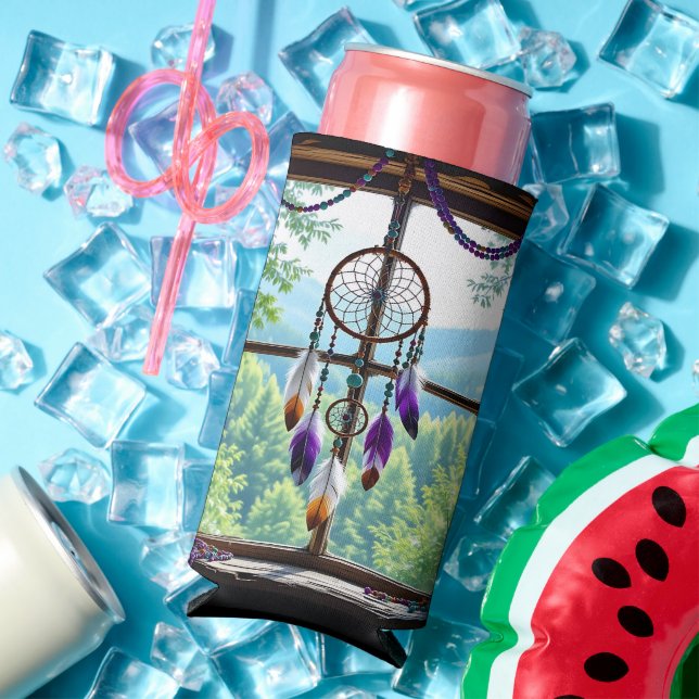 Enfriador De Latas Slim Atrapasueños en ventana | Arte Boho (Verano in situ)