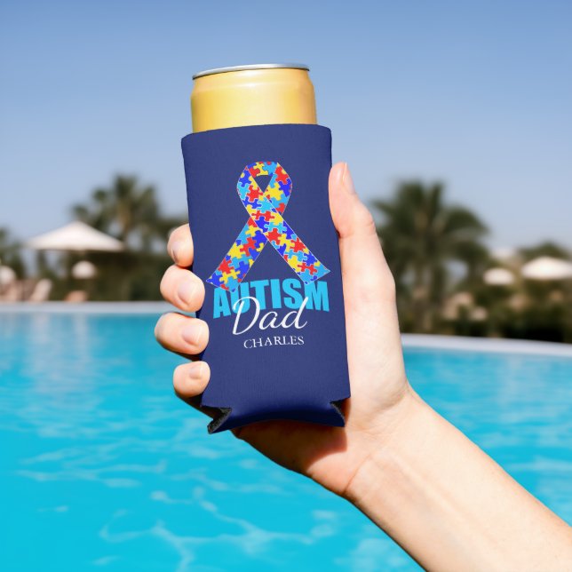 Enfriador De Latas Slim Autismo personalizado papá azul (Piscina in situ)