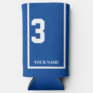 Enfriador De Latas Slim Azul con Personalizado de tela de caballo blanco 3