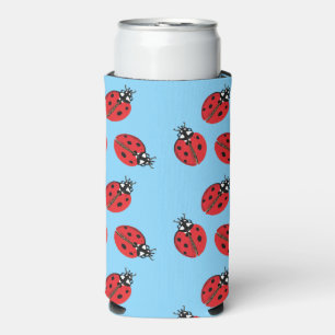 Enfriador De Latas Slim Azul de luz de Ilustracion de Bug Dama Roja