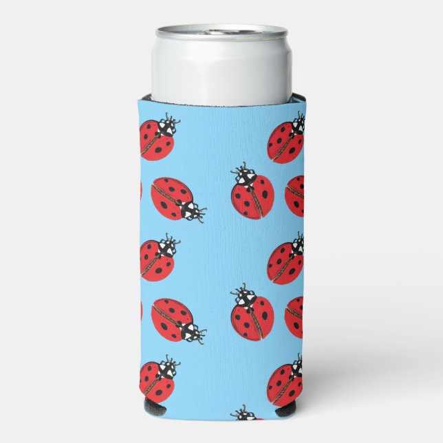 Enfriador De Latas Slim Azul de luz de Ilustracion de Bug Dama Roja (Frente Agua con Gas)
