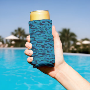 Enfriador De Latas Slim azul marino, azul medianoche, azul verde y camufla
