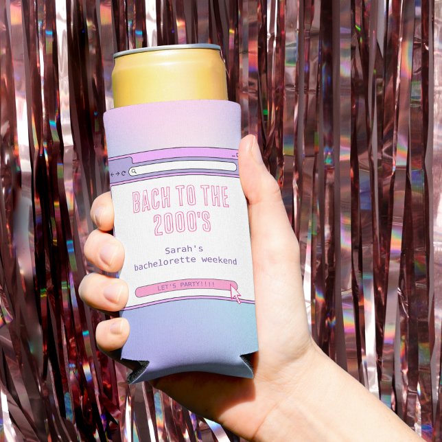 Enfriador De Latas Slim Bach to the 2000's Bachelorette Personalizada (Bach To The 2000's Y2K Bachelorette Personalized Seltzer Can Cooler)