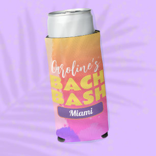 Enfriador De Latas Slim Bachelorette Bash Bright Watercolor de destino