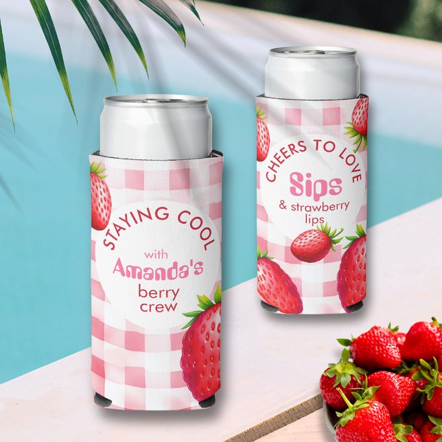Enfriador De Latas Slim Bachelorette de fresa con equipo Guay Berry (Staying Cool Brides Strawberry Crew Cooling Can Holder for Bachelorette  Party Beach Pool River Trip)