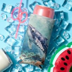 Enfriador De Latas Slim Ballena Azul Oceánica y Poema Costero