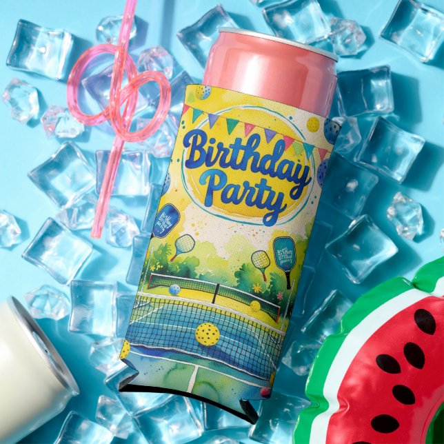 Enfriador De Latas Slim Baloncesto con tema de cumpleaños (Verano in situ)