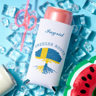 Enfriador De Latas Slim Bandera de raíces suecas personalizada