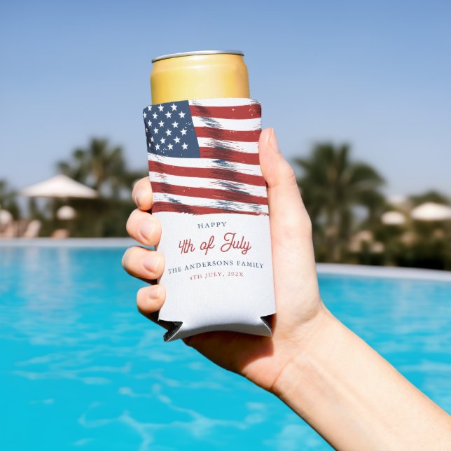 Enfriador De Latas Slim Bandera Patriótica Americana 4 de julio (Piscina in situ)