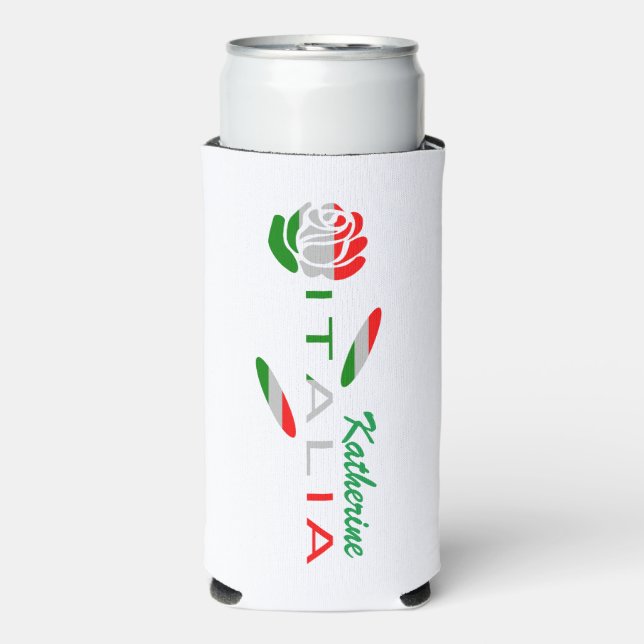 Enfriador De Latas Slim Bandiera d'Italia Rosa Personalizada (Frente Agua con Gas)
