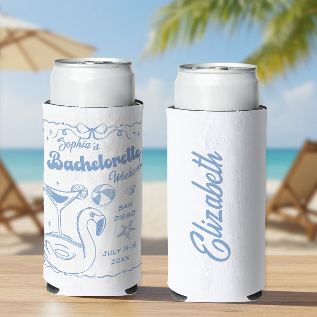 Enfriador De Latas Slim Beach Bachelorette Party Blue (Subido por el creador)
