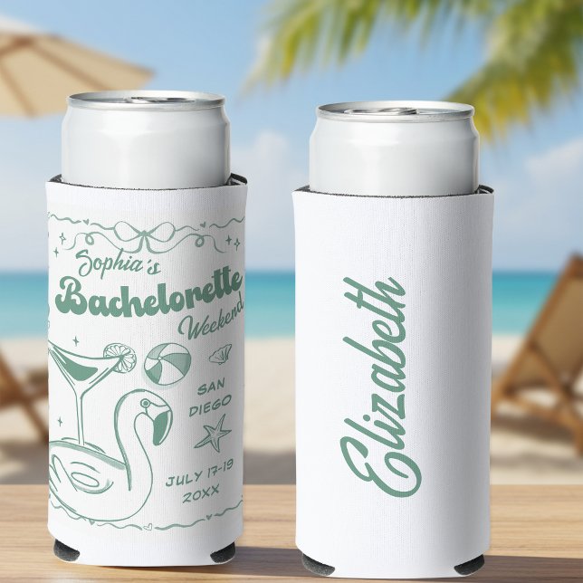 Enfriador De Latas Slim Beach Bachelorette Party Green (Subido por el creador)