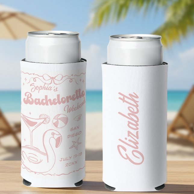 Enfriador De Latas Slim Beach Bachelorette Party Pink (Subido por el creador)