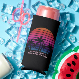 Enfriador De Latas Slim Beach Party Tropical Sunset Pink Black Palm Trees