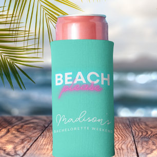 Enfriador De Latas Slim Beach Please Bachelorette Party Neon and Turquoise