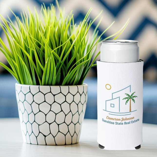 Enfriador De Latas Slim Beach Real Estate Company Cute Personalizable (Subido por el creador)