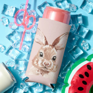 Enfriador De Latas Slim Belleza moderna Pastel color de agua rosa Bunny Ag