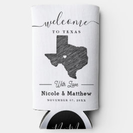 Enfriador De Latas Slim Bienvenida a Boda de mapas Minimalistas de Texas