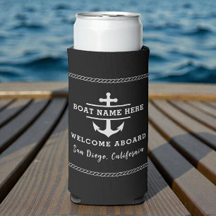 Enfriador De Latas Slim Bienvenido a bordo ancla de barco de tema náutico