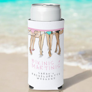 Enfriador De Latas Slim Bikinis y Martinis Bachelorette Party Nombre de fi
