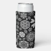 Black And Gray Retro Floral Art Seamless Pattern