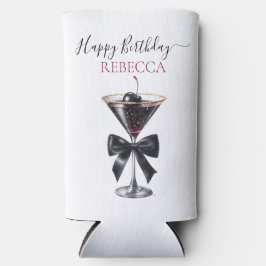 Enfriador De Latas Slim Black Bow Cherry Cocktail Happy Birthday