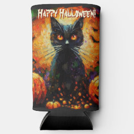 Enfriador De Latas Slim Black Cat Bats Pumpkins Whimsical Personalized