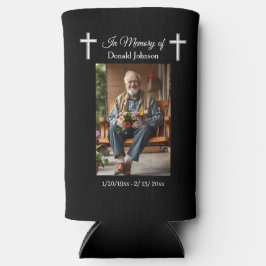 Enfriador De Latas Slim Black Cross and Poem Photo Memorial