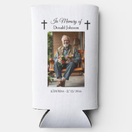 Enfriador De Latas Slim Black Cross and Poem Photo Memorial