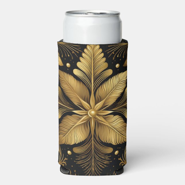 ENFRIADOR DE LATAS SLIM BLACK & GOLD HOLIDAY CHRISTMAS LEAVES (Frente Agua con Gas)