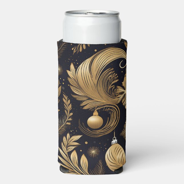 ENFRIADOR DE LATAS SLIM BLACK & GOLD HOLIDAY CHRISTMAS LEAVES (Frente Agua con Gas)