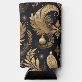 ENFRIADOR DE LATAS SLIM BLACK & GOLD HOLIDAY CHRISTMAS LEAVES