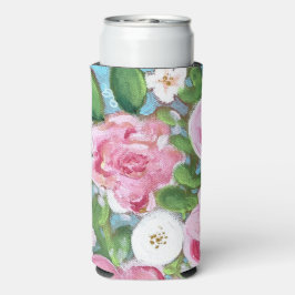Enfriador De Latas Slim Bloques de primavera floral rosa