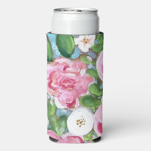 Enfriador De Latas Slim Bloques de primavera floral rosa (Reverso Agua con Gas)
