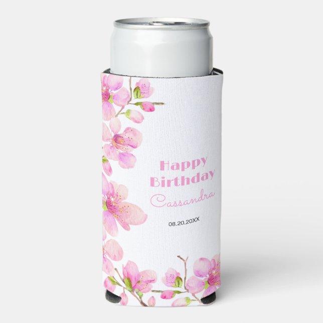 Enfriador De Latas Slim Blossom de cerezo rosa pastel suave cumpleaños Sak (Frente Agua con Gas)